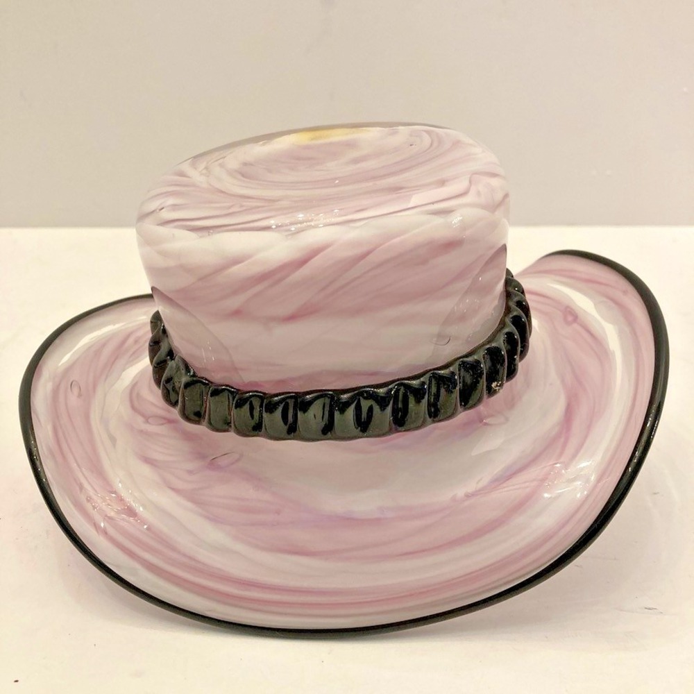 Block Crystal Mouth Blown Pink Glass Hat Bowl Hand Cut Hand Polished Lead free - Picture 6 of 14